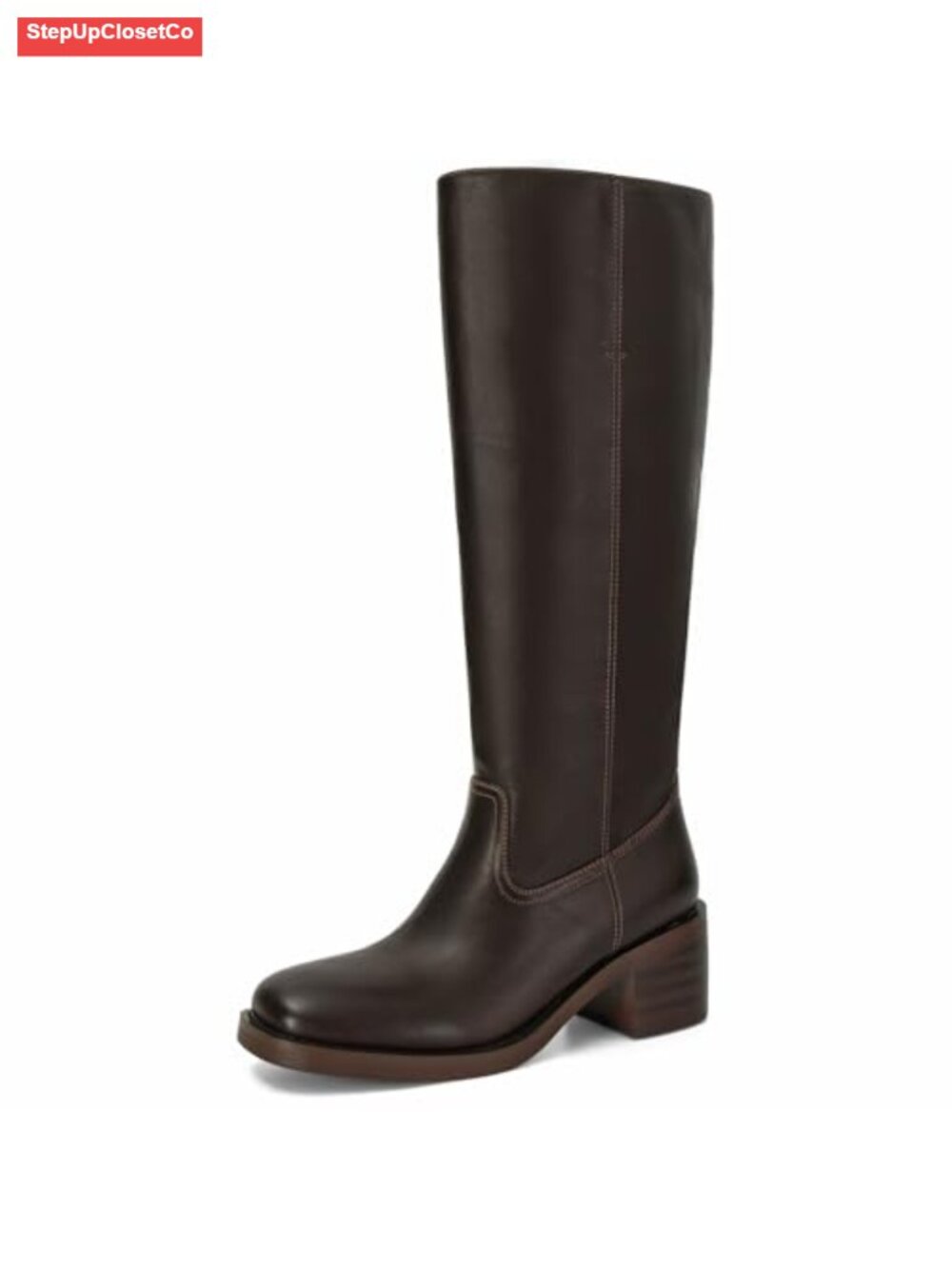 Womens Knee High Boots Square Toe Block Heel Pull On Riding Boots